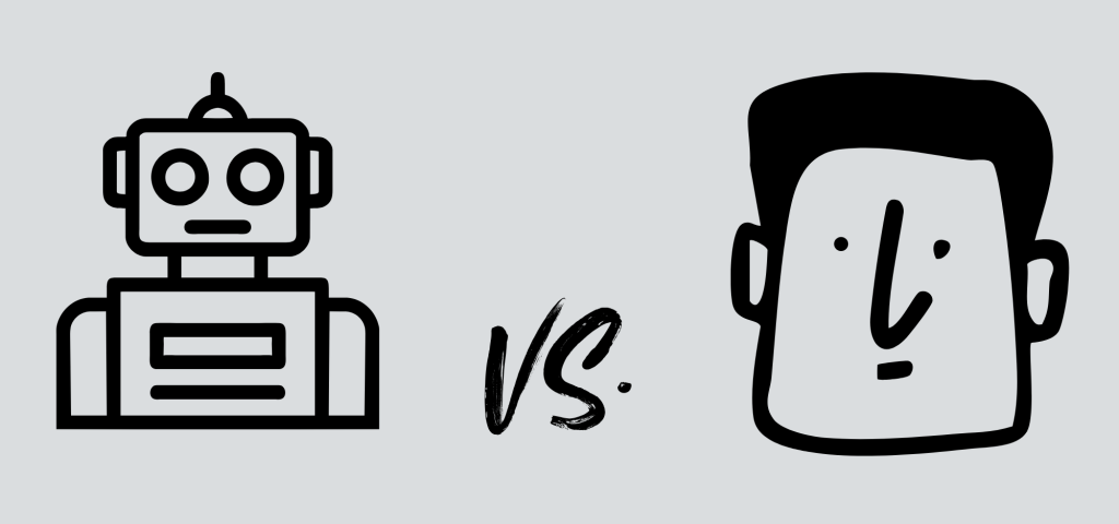 tecknad bild på robot vs. en människa